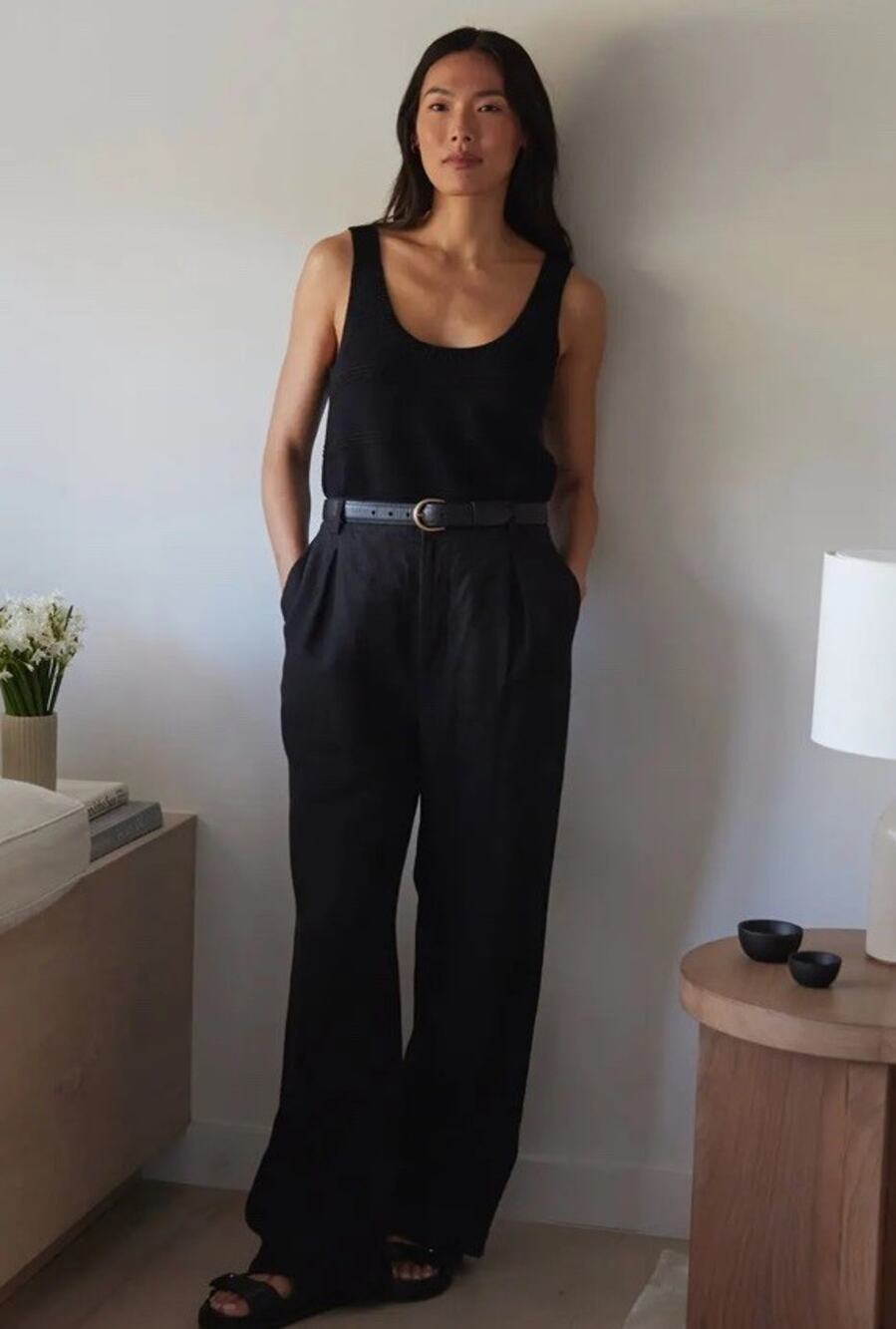 NWT Jenni Kayne Kyle Linen Wide Leg Pants Black Women’s Size 2 Quiet Luxury